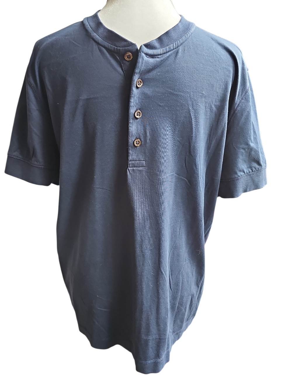 Boss Hugo Boss Slim Fit Mercerised Navy Blue Short Half Button Short Sleeve Med